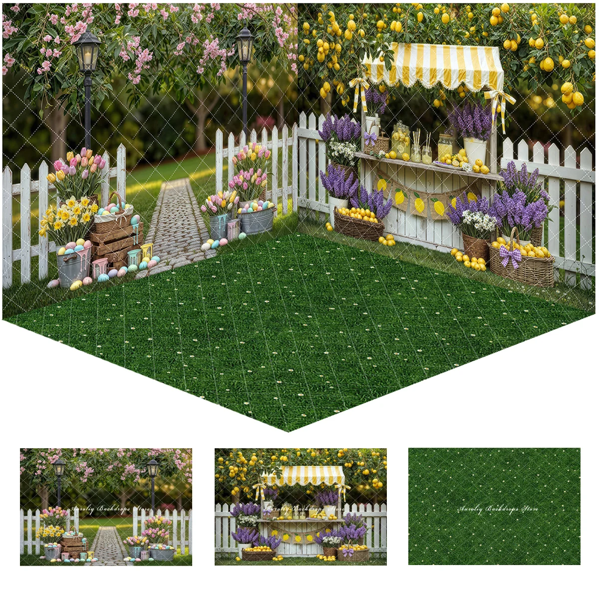 Spring Lemon Lane Market Backdrops Child Baby Photo Props Adult Kids Decors Easter egg Combination Photography Studio Background
