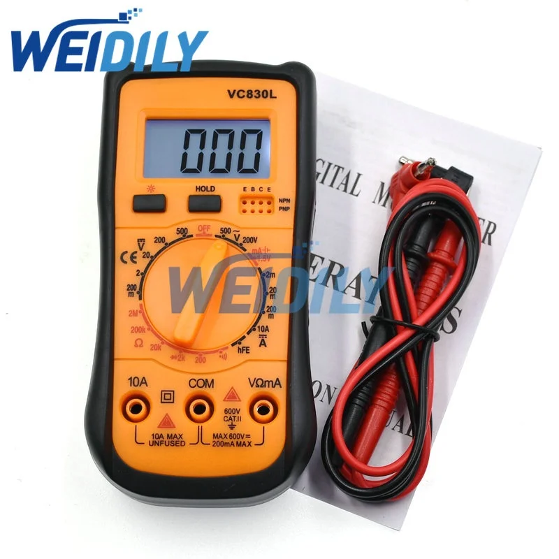 VC830L Digital Multimeter AC/DC Ammeter Volt Ohm Tester Meter Multimetro With LCD Screen Backlight Portable Voltmeter New