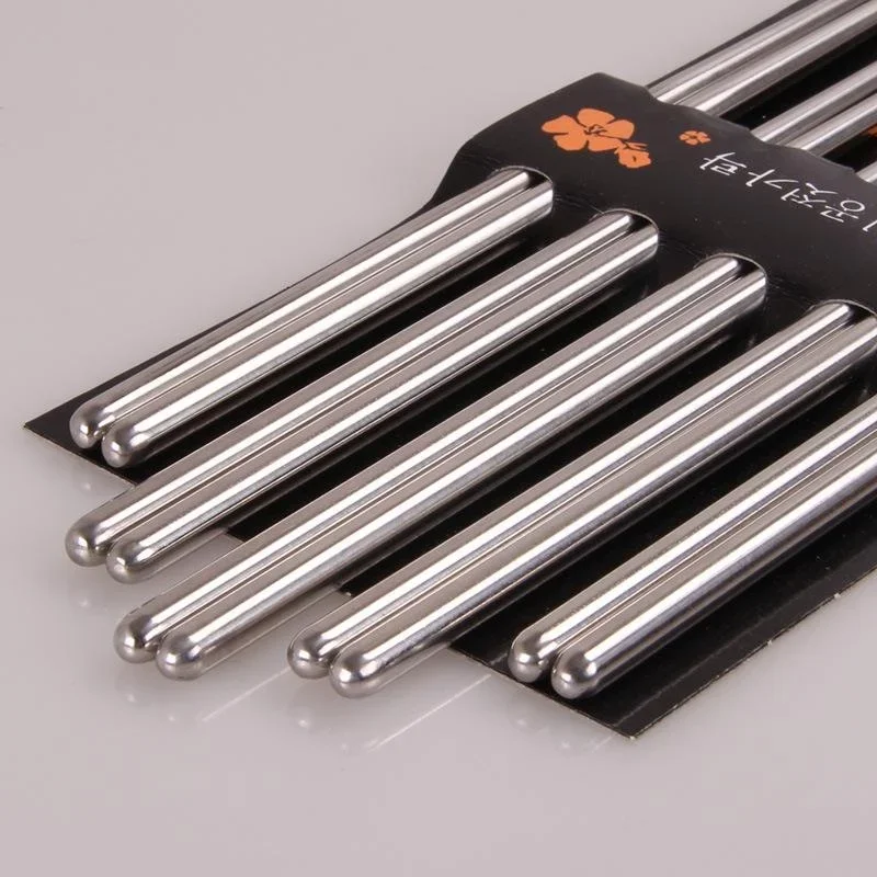 

5 Pairs Stainless Steel Square Chopsticks Chinese Stylish Healthy Light Weight Metal Non-slip Design Kitchen