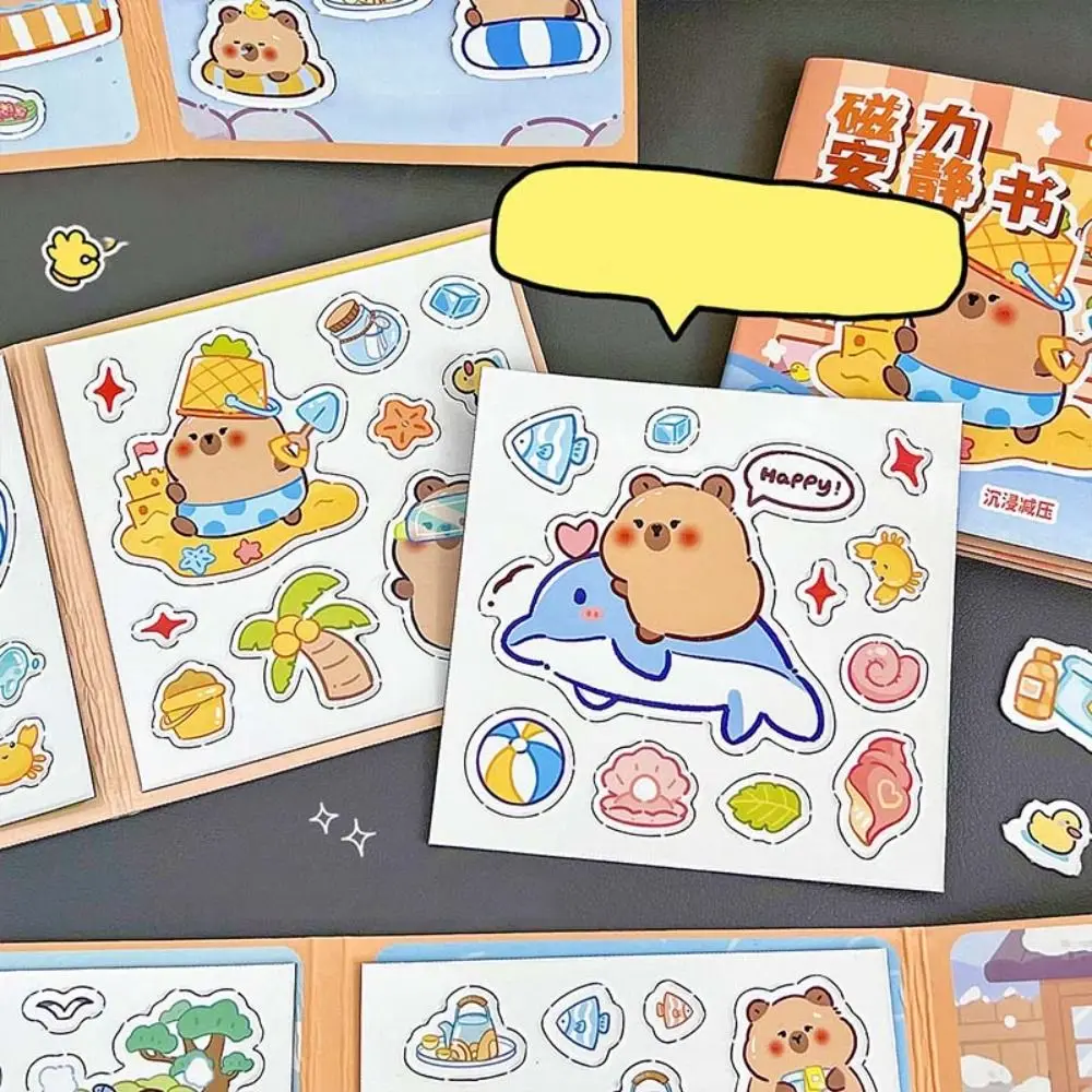 Trainingsspel Handgemaakt Magnetisch Rustig boek Papier Cartoon Capibara Sticker Boek Speelgoed Hand Grootboek DIY Kinderen Druk Boek Speelgoed Kinderen