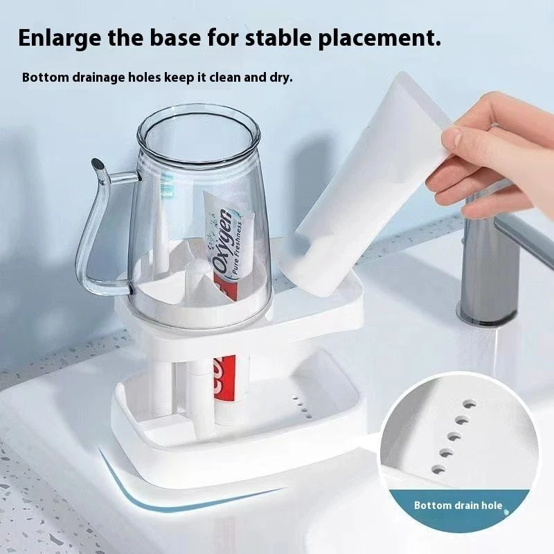 كوب تنظيف الأسنان عنبر مع حامل فرشاة الأسنان مجموعة أواني الأسنان كأس غسول الفم تخزين الرف لمستلزمات العناية بالفم #2