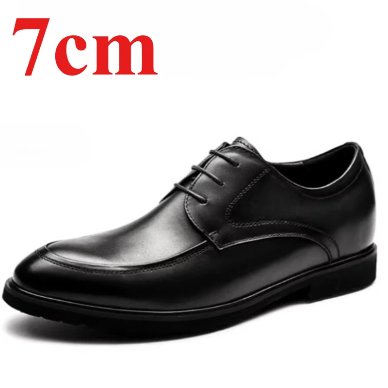 

Genuine Leather Wedding Men's Dress Shoes 7cm Elevator Shoes Business Lightweight Breathable Comfortable Height Increasing Shoes