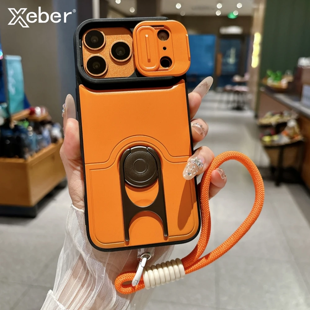 Kameraobjektivschutz-Lanyard-Handyhülle für iPhone 17 Air 16E 16 15 14 Plus 13 12 11 Pro Max 360 °   Ringhalter-Ständerhülle