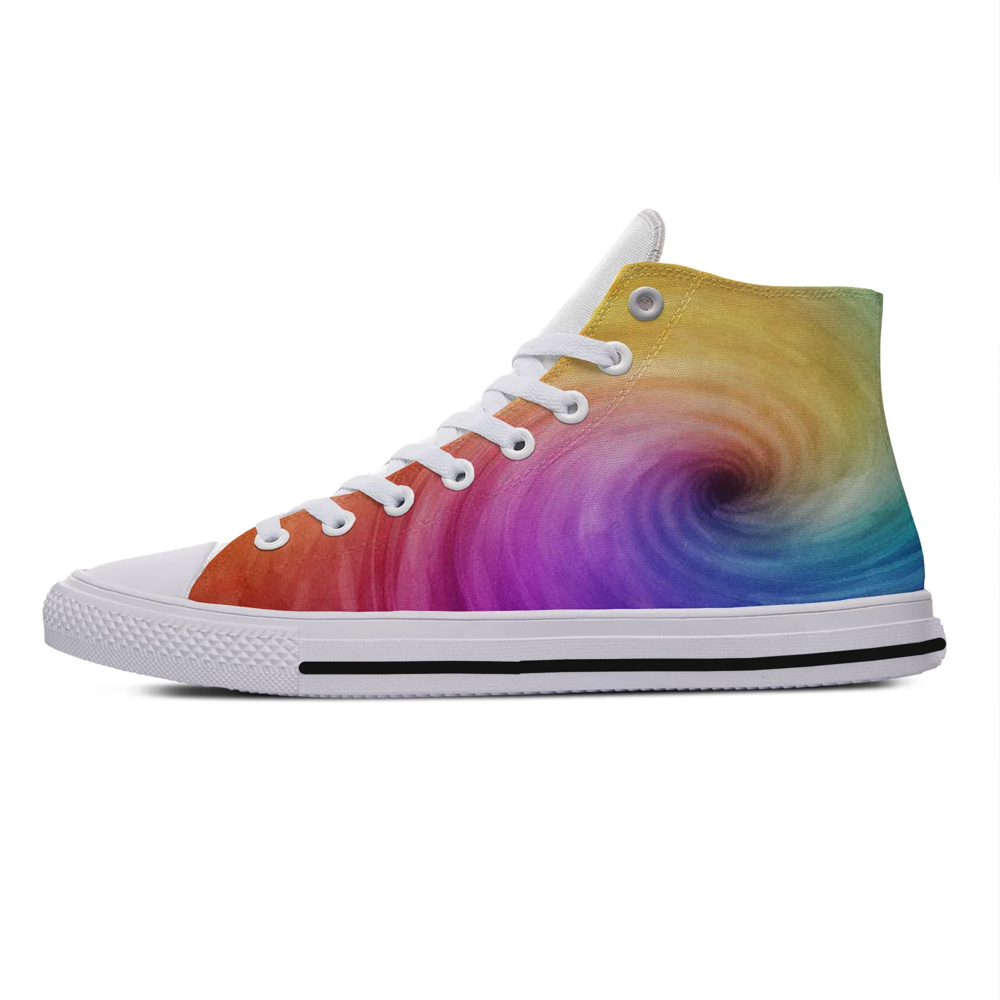 Hot Colorful Vortex Tie Dye Swirl Abstract Rainbow Fashion High Top scarpe di tela uomo donna Casual Classic Sneakers Board Shoes