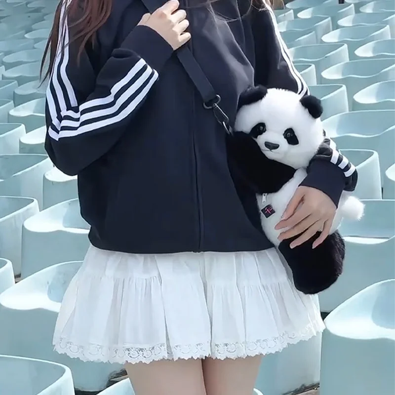 Chinese Sweet Cartoon Girl Bag Leisure Anime Plush Fashion Cute Hug Black White Panda Delicate Doll Comfortable Shoulder Bag