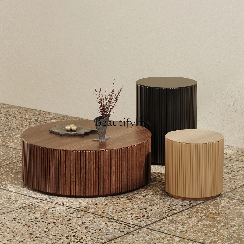 

1Walnut round Tea Table High-Grade Minimalist Nordic Retro Solid Wood Mid-Ancient Tea Table