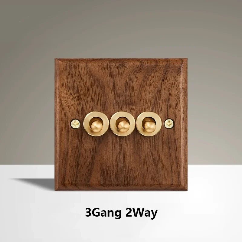 Black Walnut Wood Toggle Light Switch,Home retro Brass Panel,FR UK Universal Double USB Wall Electrical Socket Vintage Switch image 3