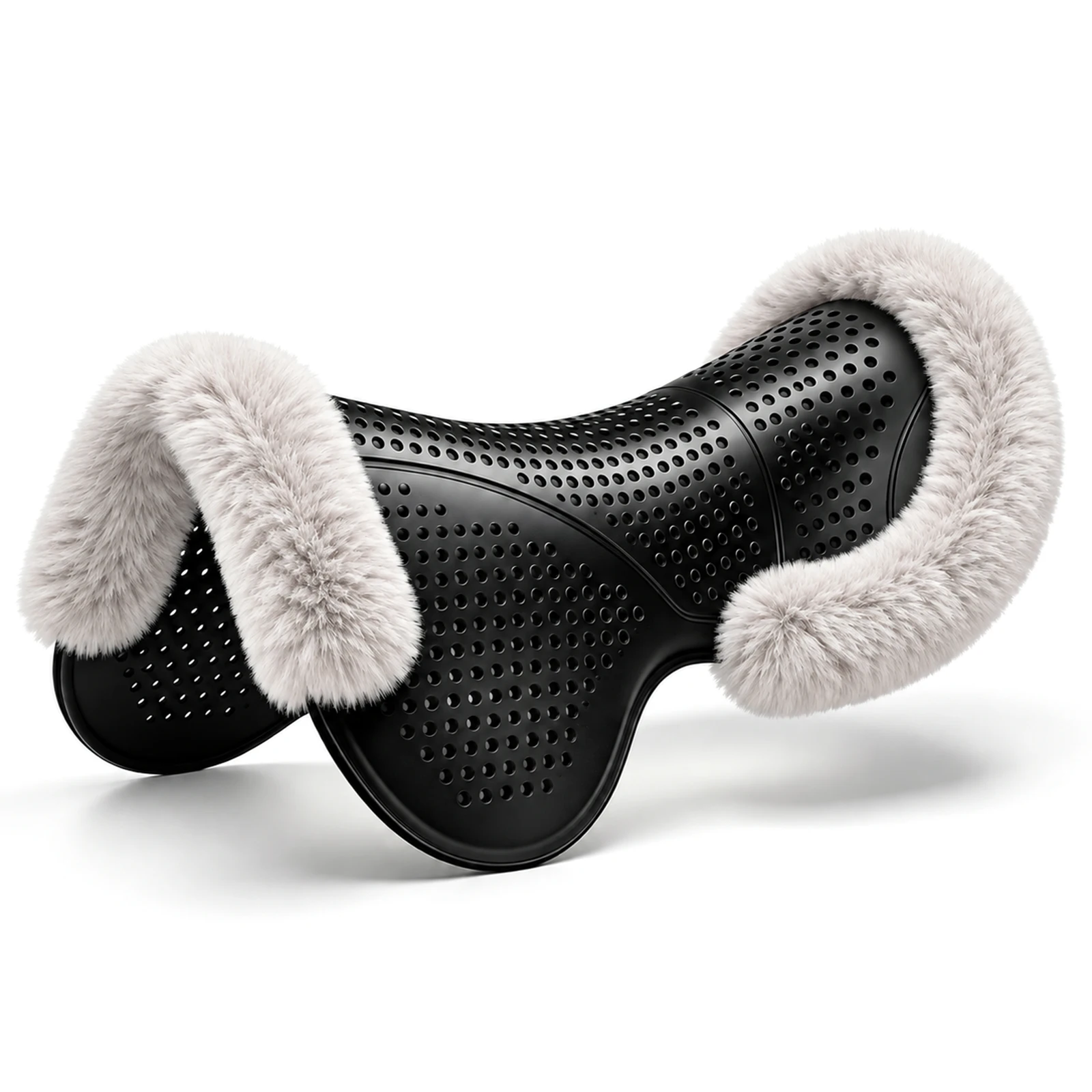 Silicone Saddle Pad Faux Wool Edge Non Slip Horse Riding Cushion Ventilated Contoured Base for Equestrian Training Arena Trail