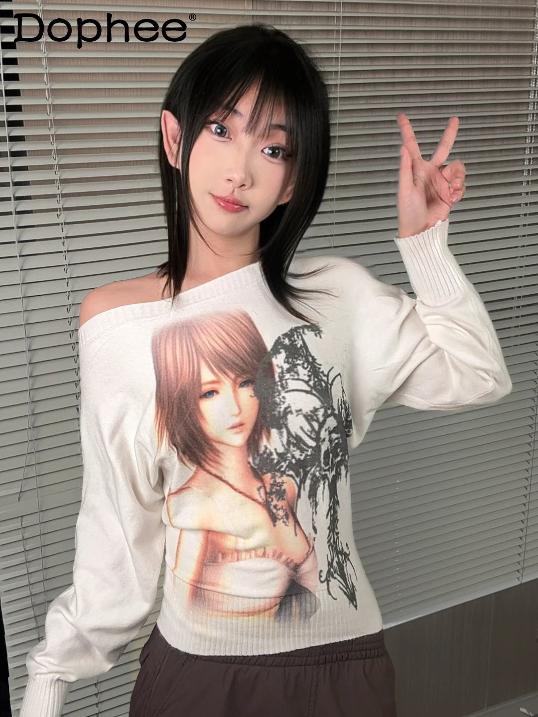 

Y2K Subculture Japanese Original Vintage Style Two-Dimensional Sweater Sweet Cool Girl 2026 Spring New Long Sleeve Top