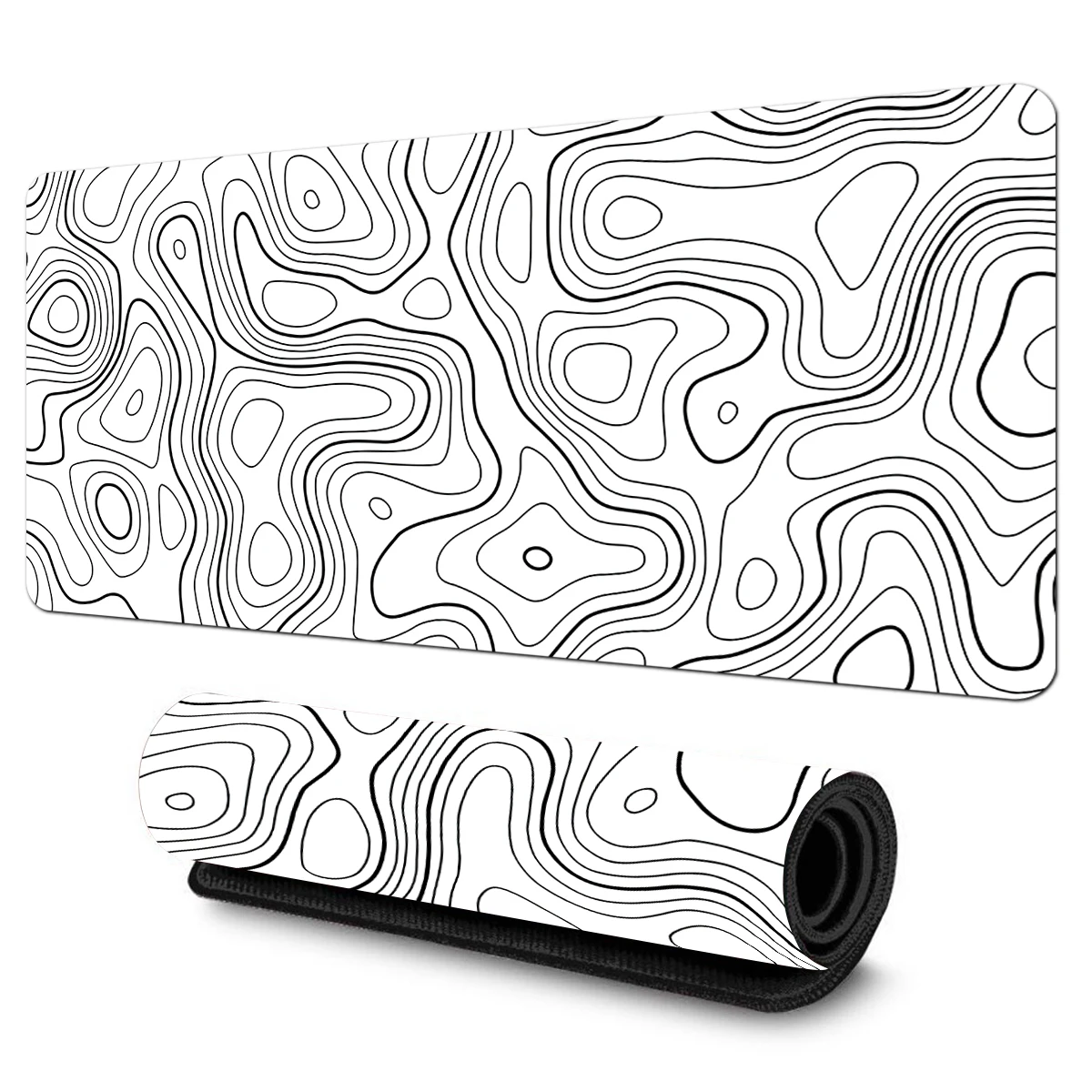 1pc Black&White Abstract Lines Mouse Pad Multi-size Washable Non-Slip Stitched Edge Computer Keyboard Desk Mat For Office Home