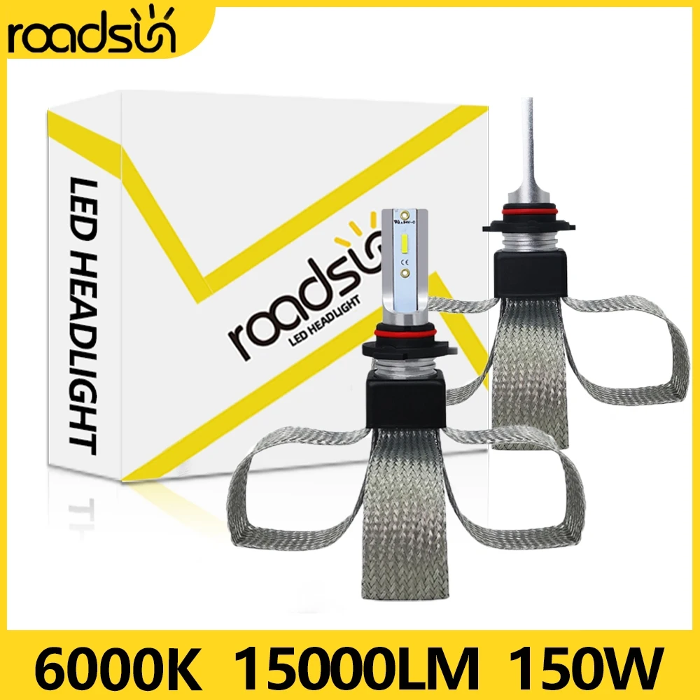 2Pcs Super Bright 15000LM LED HB1 9004 HB4 9006 H11 H8 H9 150W High Low Beam Headlight Bulbs Copper Braided Heat Dissipation