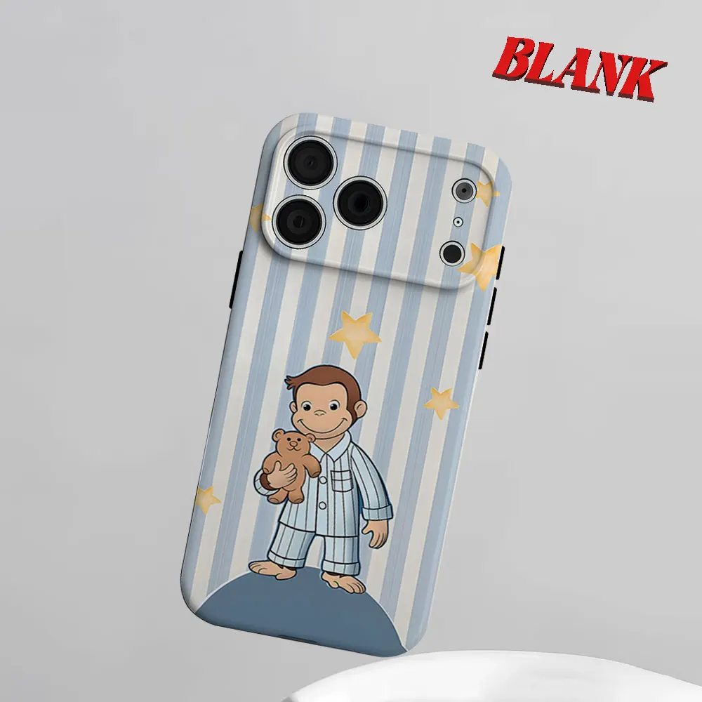 Funda 2 en 1 para iPhone 17 16 15 14 13 Pro Max Air 16e con Diseño de George el Curioso en Pijamas, Carcasa Rígida de PC con Bumper y Diseño Floral INS