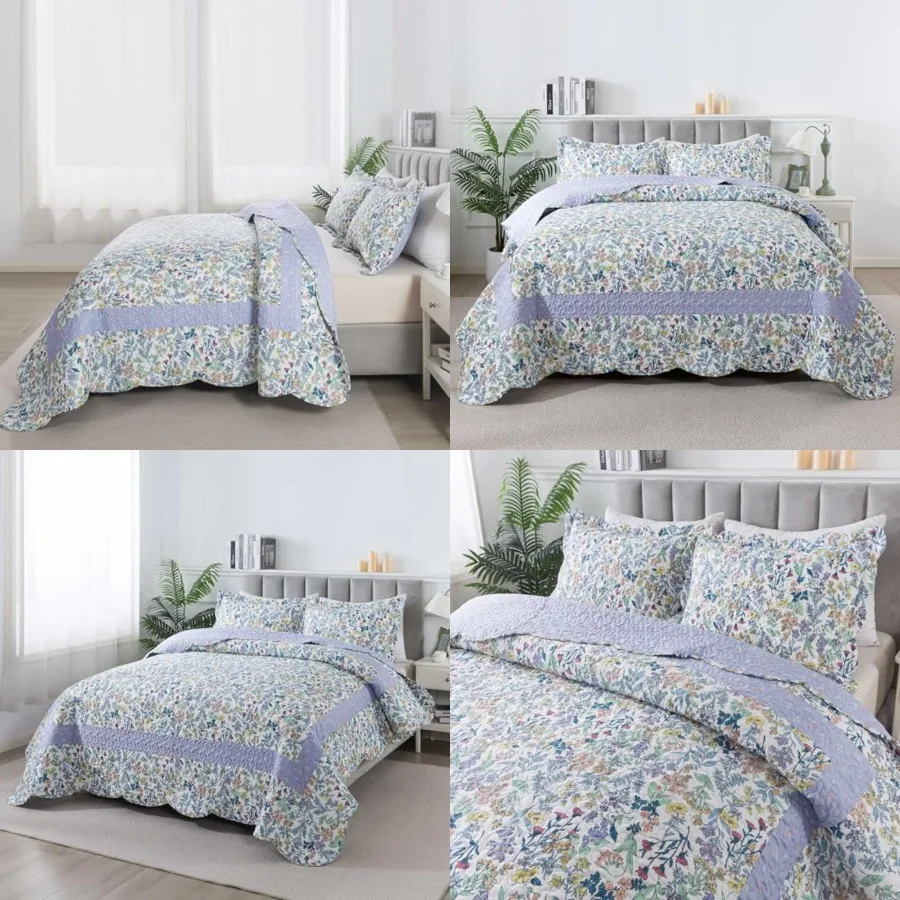 

Oversized King Bedspreads - California King Quilt Sets 120x120, 3-Piece Floral Bedspreads, Lightweight Coverlets, Wildflower Qu
