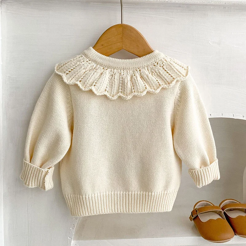 Autumn Newborn Sweater Baby Girls Long Sleeve Floral Embroidered Knit Coat Winter Children Knitwear Infant Baby Girls Clothes