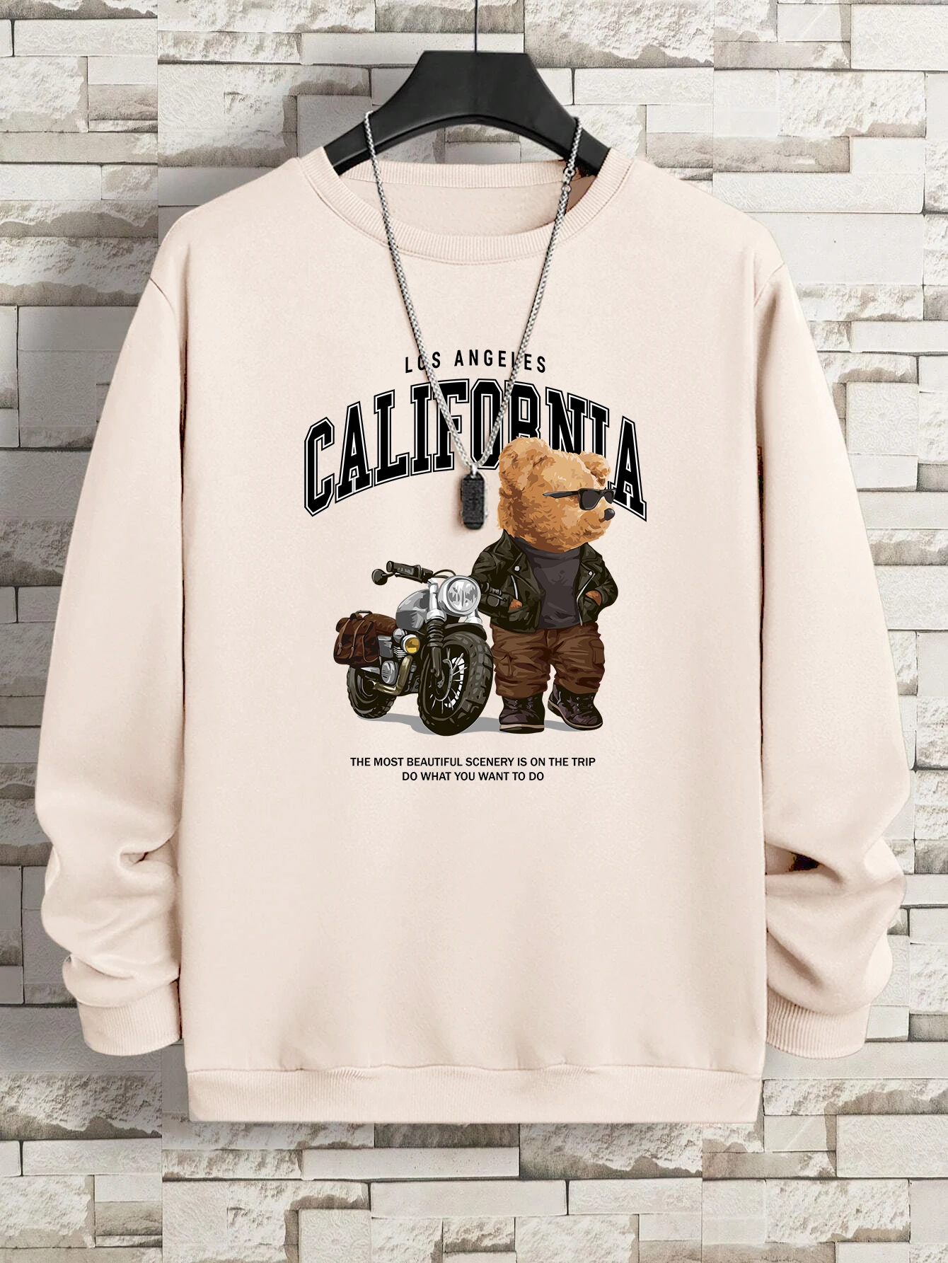 CooL Motorcycle Bear California Sweatshirts Mens Autumn Big Size Pulloversimple Fleece Hoodiess Street S-XXL Tracksuit