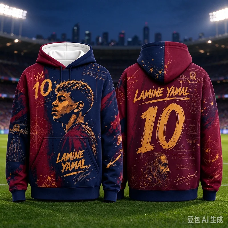 2026 Yamal Number 10 Hoodie Abstract Art Graphic Sweatshirt Football Streetwear Oversized Casual Winter Pullover Hoodies for Men