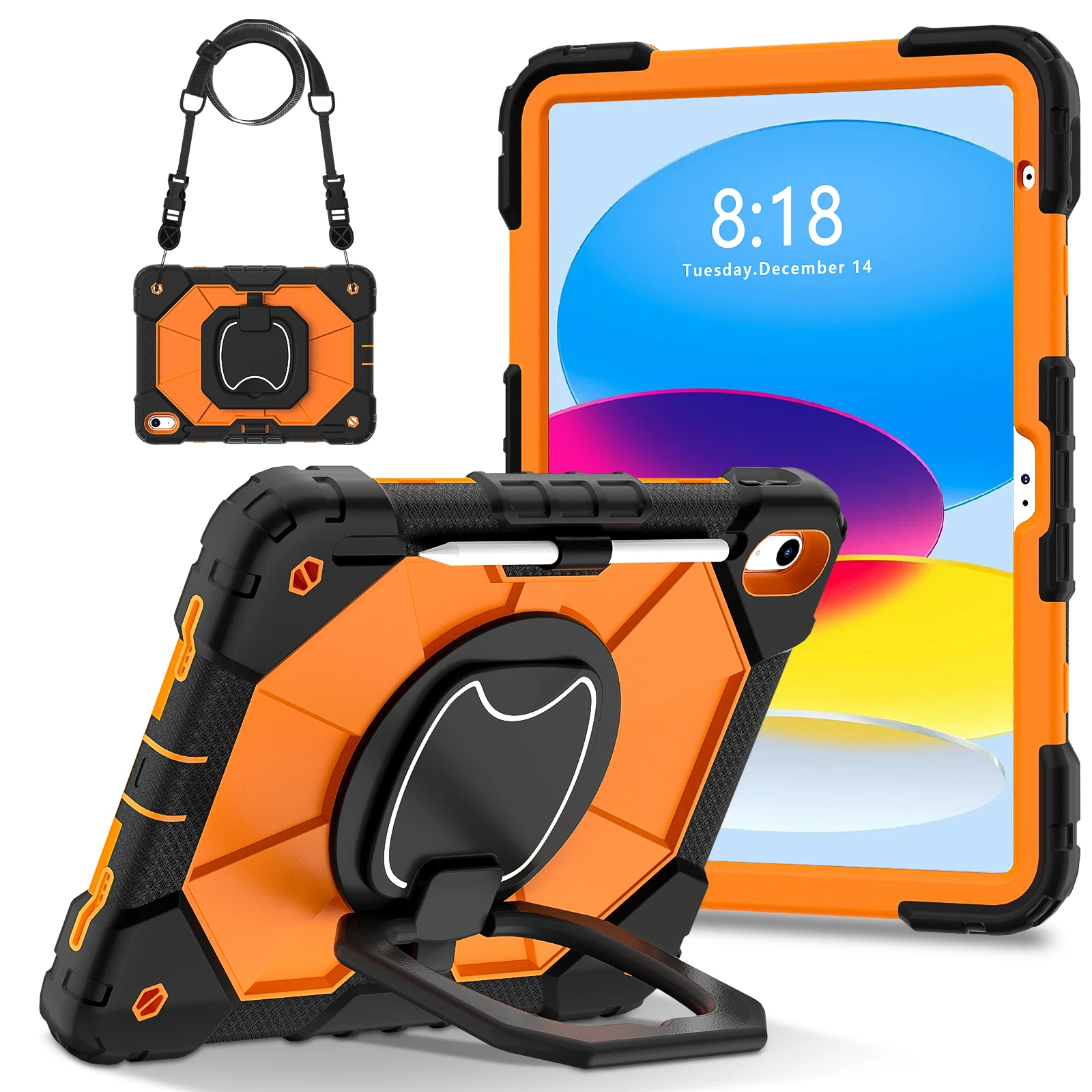 Etui na tablet dla dzieci do iPada 10 10.9 10. generacji 10.2 Pro 11 9. generacji 8. generacji A16 Air 5 4 generacji, odporne na wstrząsy, z obrotową podstawką i paskiem na ramię. — zdjęcie 7