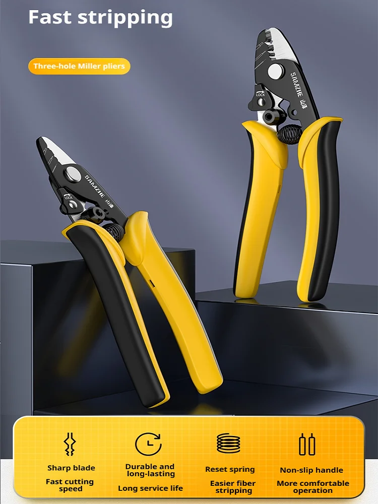 SAMZHE Miller Pliers 3 Hole Fiber Optic Stripping Pliers Precision Wire Stripping Fiber Optic Cable Stripping Pliers Hand Tool