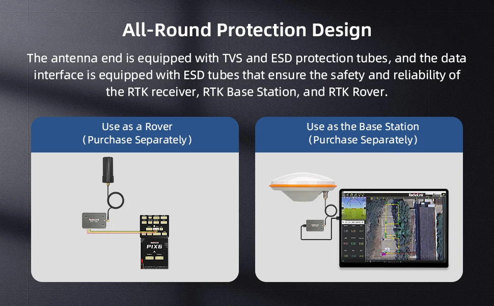 Radiolink RTK F9P Empfänger mit Zentimetergenauigkeit, RTK-Basisstation ANT-B10, RTK-Rover-Antenne ANT-M7 für Drohne, Auto, Boot, PIX, APM, PX4 – Detail 5