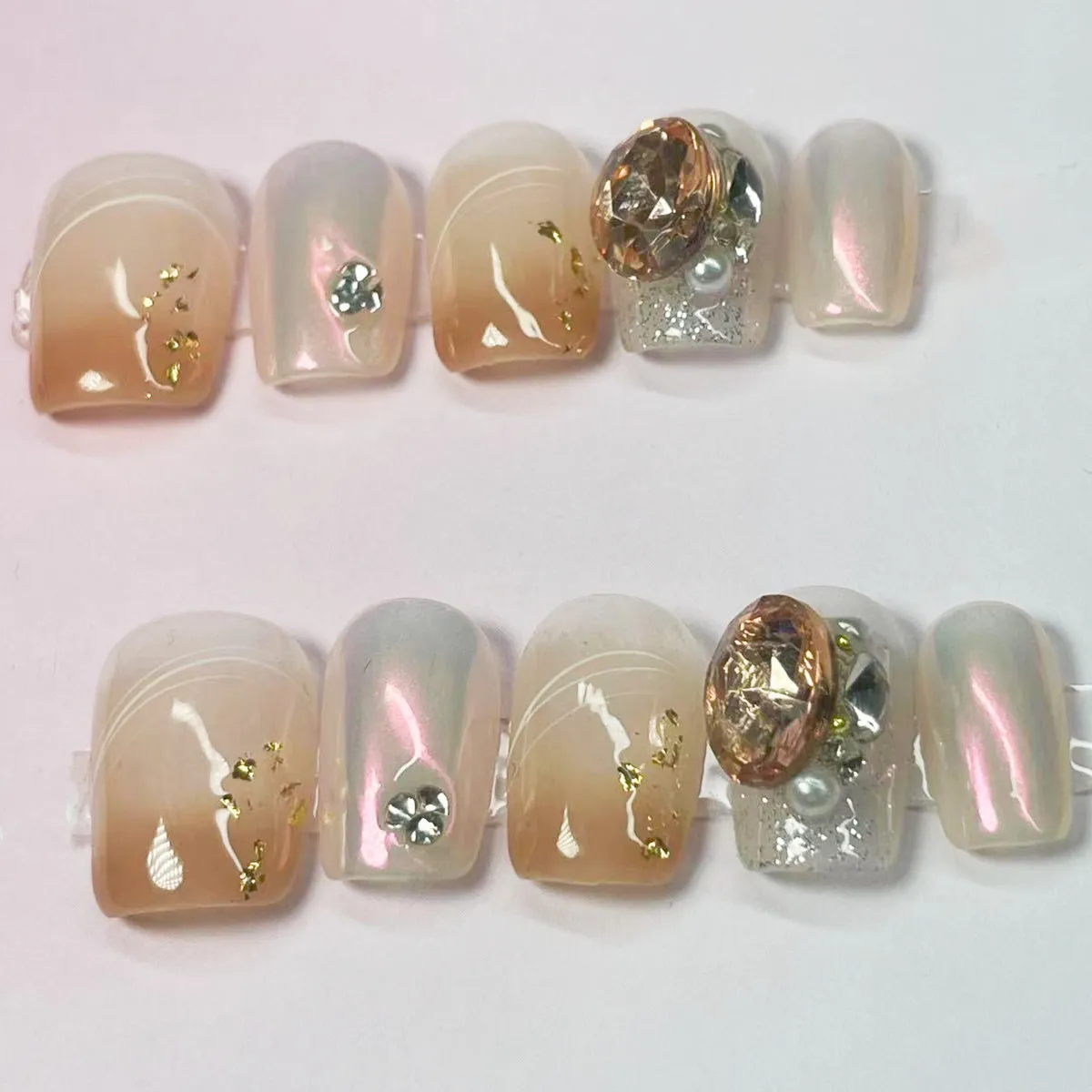 Gradiënt Bruin Blush Korte Vierkante Ronde Pure Handgemaakte Pers Op Nagels Verwijderbare Nail Art Meisjes Cadeau