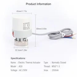 1 pieces of 230V normally closed NC M30 * 1.5mm floor heating electric actuator TRV constant temperature radiator valve
