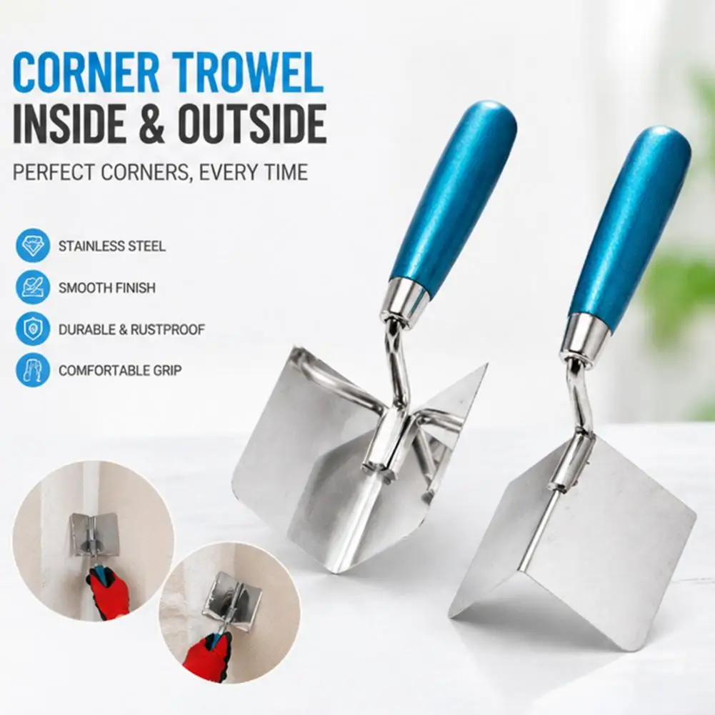 

Soft Grip Handle Trowel 2pcs Stainless Steel Drywall Corner Trowel Set Ergonomic Soft Grip Masonry Tools Exterior for Smooth