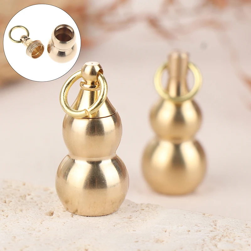 1pcs Creative Brass Key Chain Mini Gourd Amulet Necklace Pendant Pill Box Gift Hanging Waterproof Keyring Portable Medicine Case