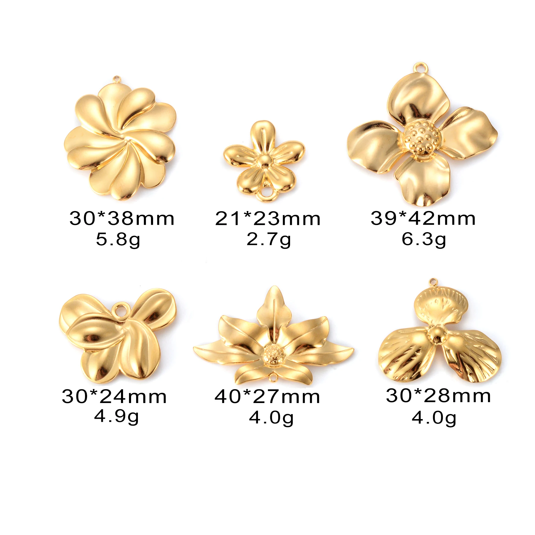 2Pcs/Lot Exquisite Gold Color Flower Charms Stainless Steel Pendants DIY Earrings Necklace Jewelry for Women Accessories