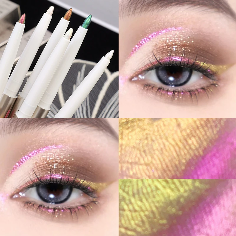 Matita per Eyeliner lucida perlescente impermeabile Glitter duraturo verde viola oro ombretto sdraiato penna per baco da seta occhi trucco cosmetico