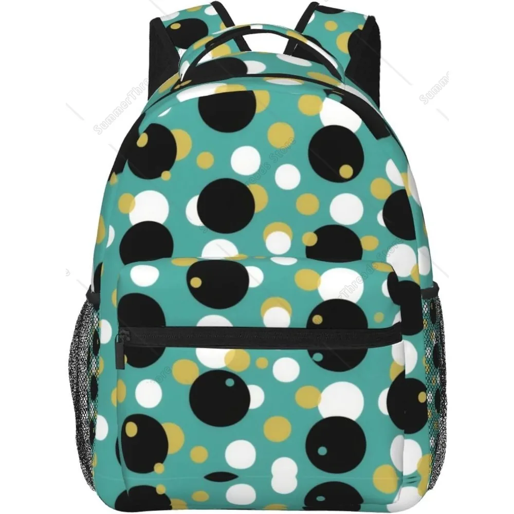 

Men Women Lightweight Black White Polka Dot Art Backpack Large Capacity Carry On Bag With Padded Straps For Sports Work Walking