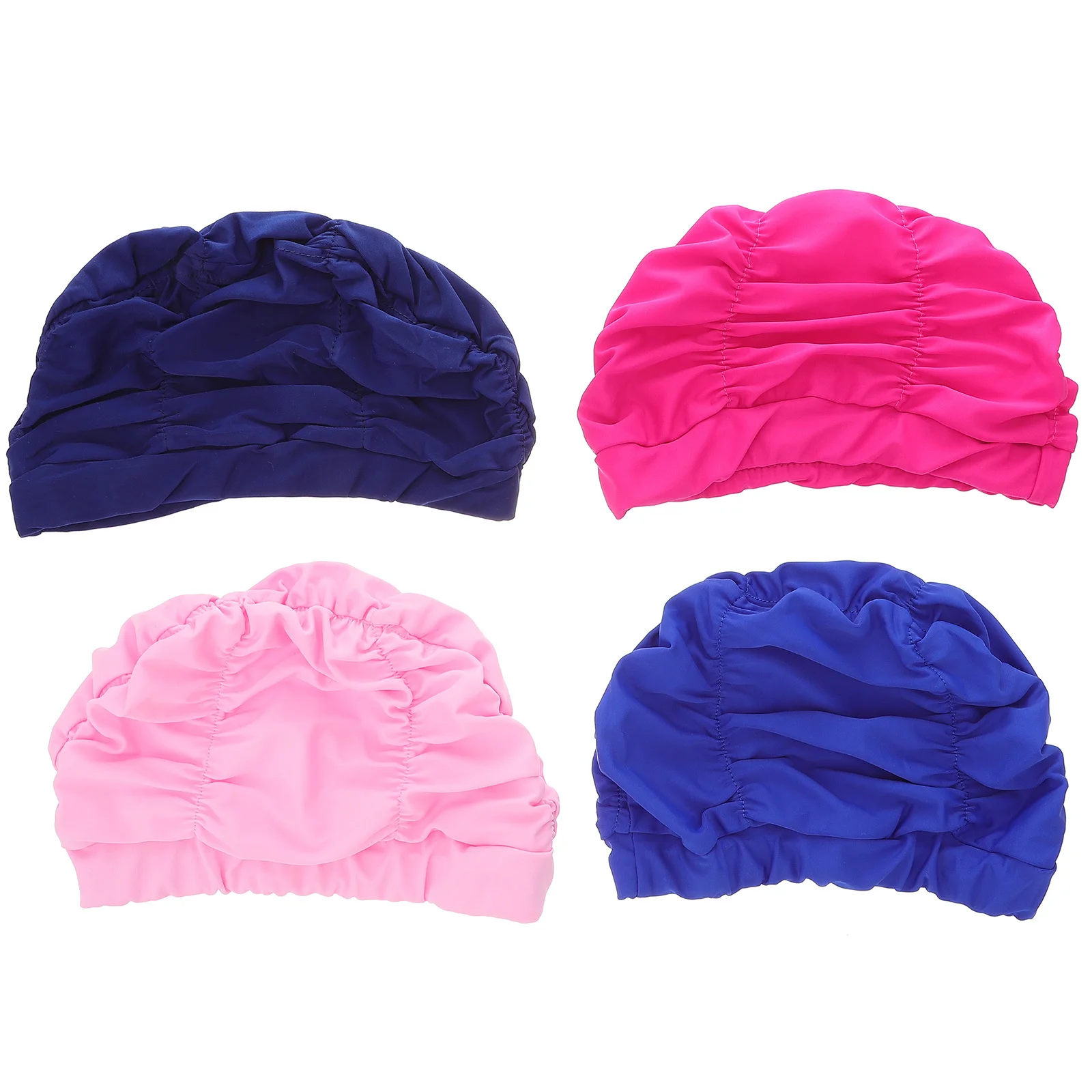 4Pcs Pleated Swimming Cap Waterproof Elastic Swim Hat One Size Fits Most for Women Girls Swimming Cap Swim Hat