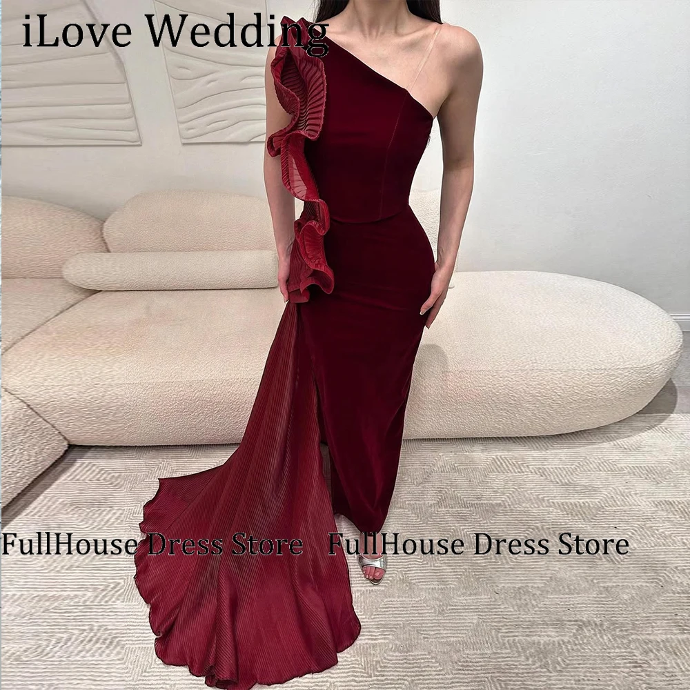

Customized Elegant Long Evening Dresses for Women Burgundy One Shoulder Floor Length Events Wedding Gala Party Gowns