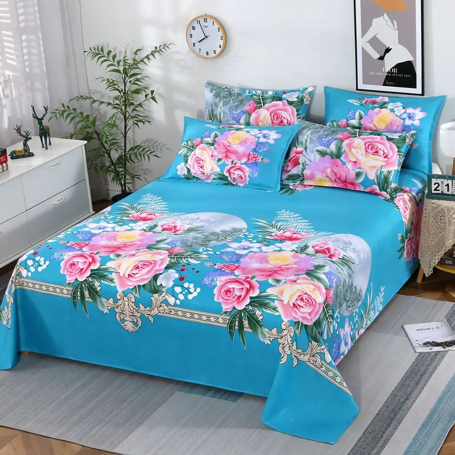 3pcs/Set Home Textile Bed Sheet Set with Pillowcases Cotton Material Lovers Room Bedding Flat Sheet Bed Sheet Set
