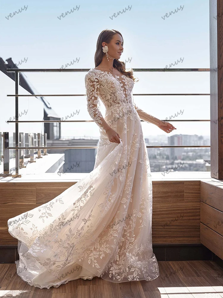 Vestidos De Novia De lujo, Vestidos De Novia glamorosos, Apliques De encaje, batas De manga larga para mujer 2026, Vestidos De Novia personalizados 2025