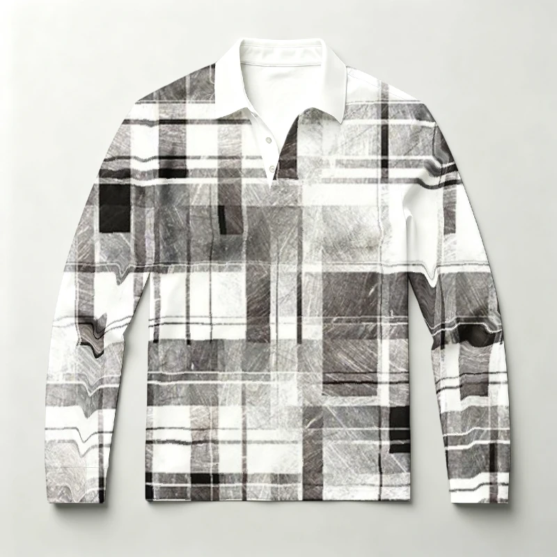 Men Classic Checkered Plaid Print Polo Shirt Casual Lapel Collar Button V Neck Golf Shirts Daily Business Wear Man Clothings