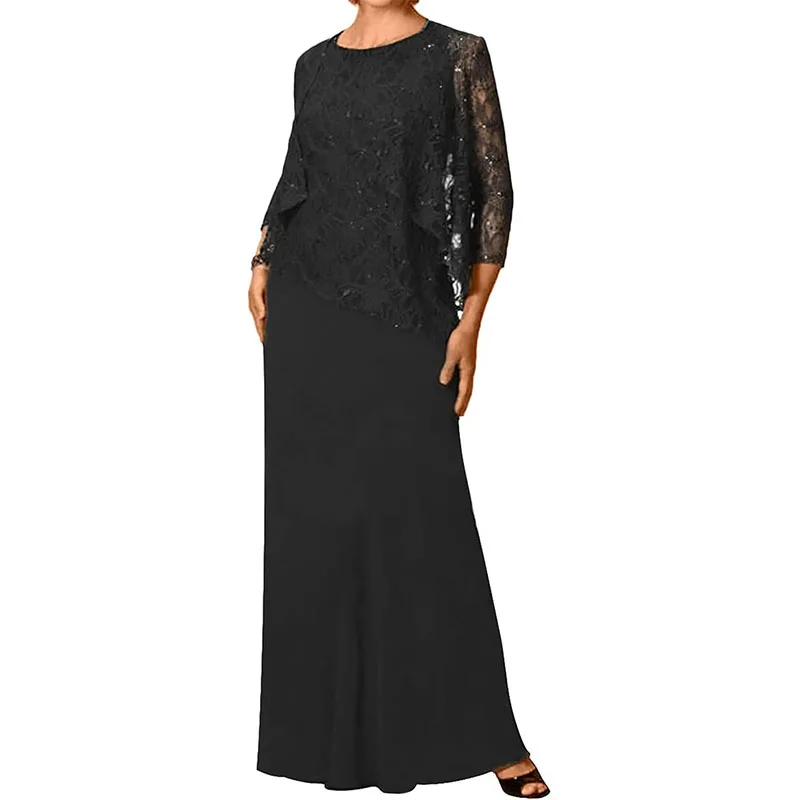 

Lace Appliques Three Pieces Mother Of The Bride Dresses For Wedding Chiffon Formal Dresses With Jacket Long Prom Evening Dresses