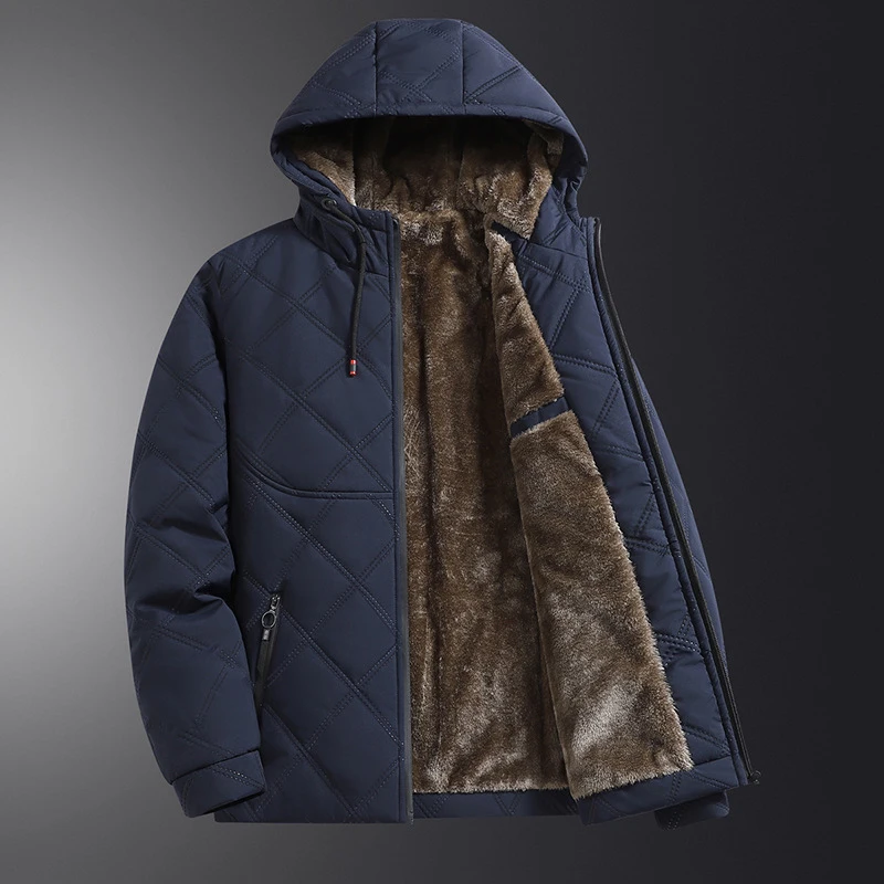 

Winter Mens Warm Down Padded Jackets Outdoor Men Fleece Lined Thermal Hooded Parkas Men Cotton Snow Windbreaker Jacket Clothing