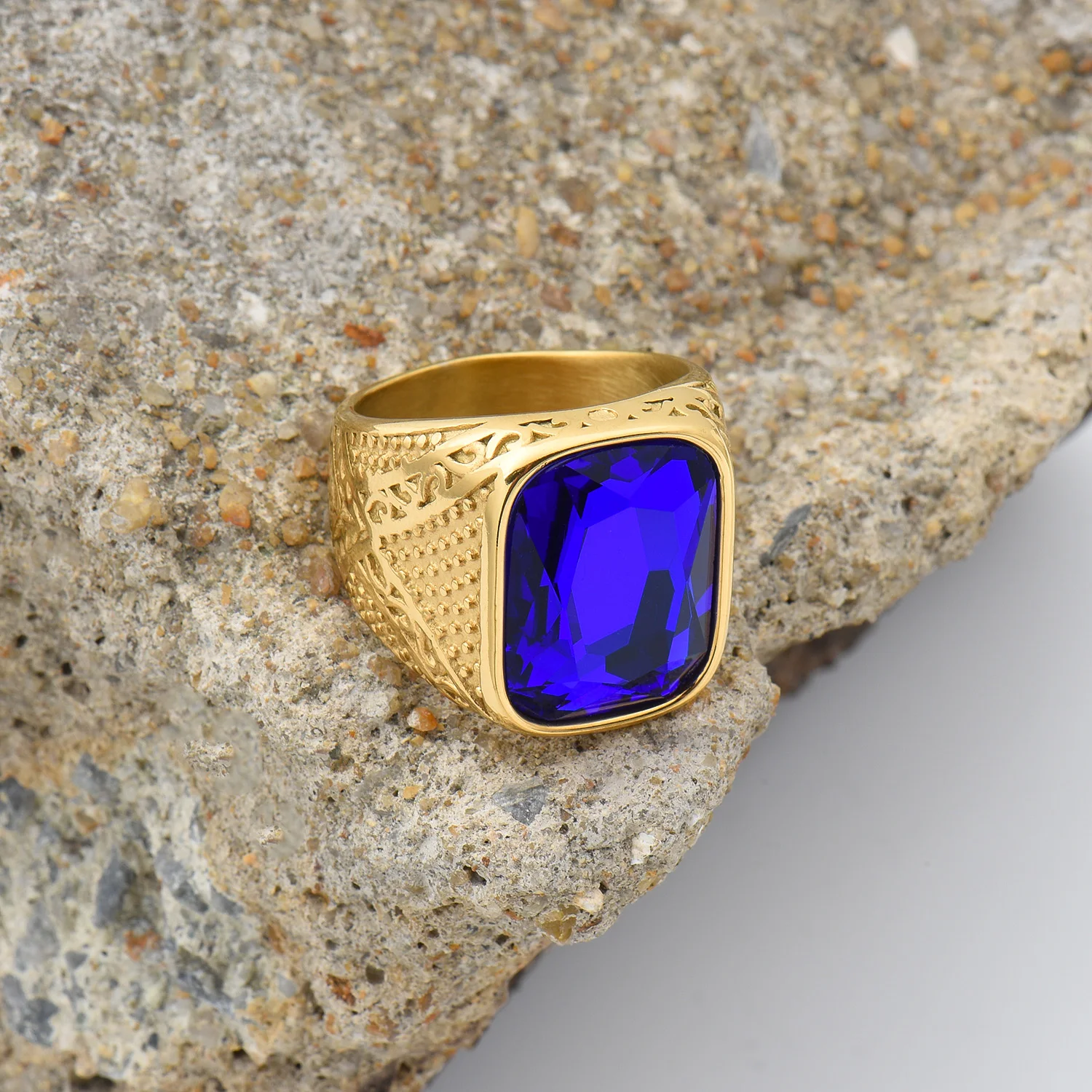 Men's High Quality Vintage Stainless Steel Gemstone Styles Ring Jewelry - Image 2
