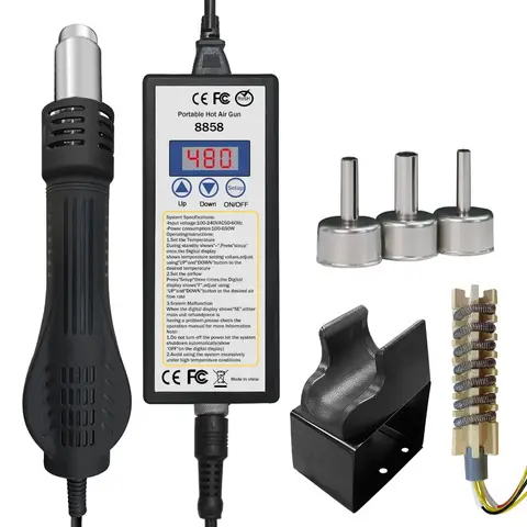 뜨거운 공기 총 8858 마이크로 재 작업 납땜 스테이션 LCD 디지털 헤어 드라이어 납땜 220V 750W 열 총 용접 수리 도구