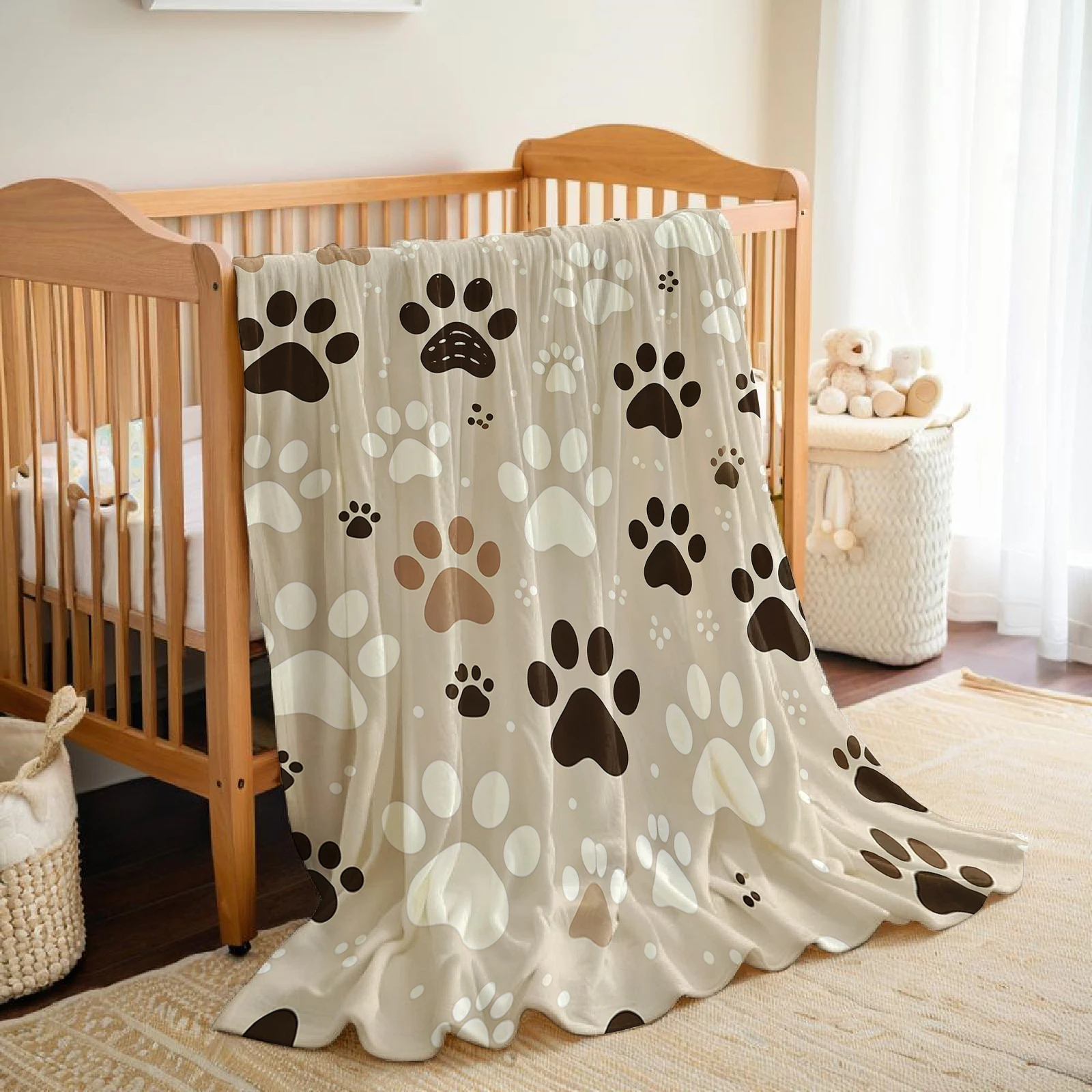 Paw Print Charm Christmas Fleece Throw Blanket Soft Warm Cozy Xmas Home Decor for Bed Sofa Couch Holiday Present - view 3