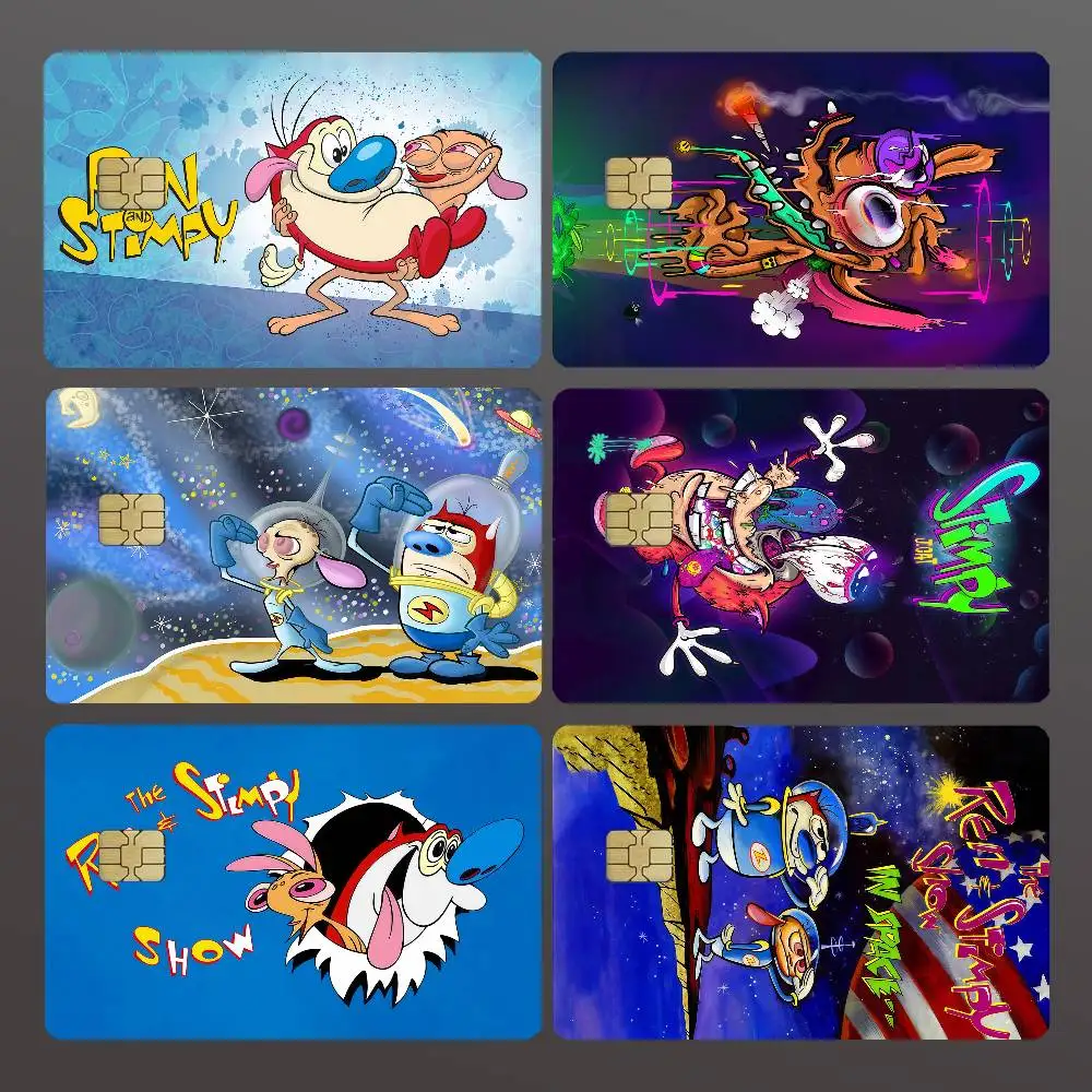 R-Ren And S-Stimpy Anmie Credit Skin Cover Card Stickers 4PCS Film Bus Pass Front Decoration Bank Debit Waterproof