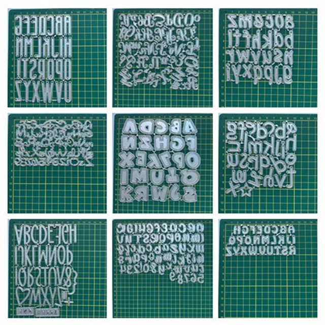 (9 stylów) 26 angielskich liter alfabetu Metalowe matryce do wycinania DIY Scrapbooking Papier Album fotograficzny Rzemiosło Formy Karty Dziurkacz Szablony