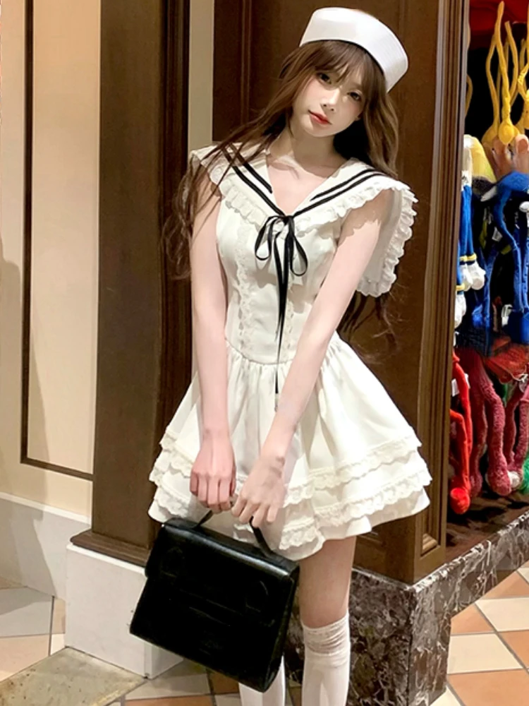 Japanese Lolita Mini  Dress Female Evening Party Kawaii Dress Women Lace Sleeveless Dress Korean Fashion Summer 2000s Vintage