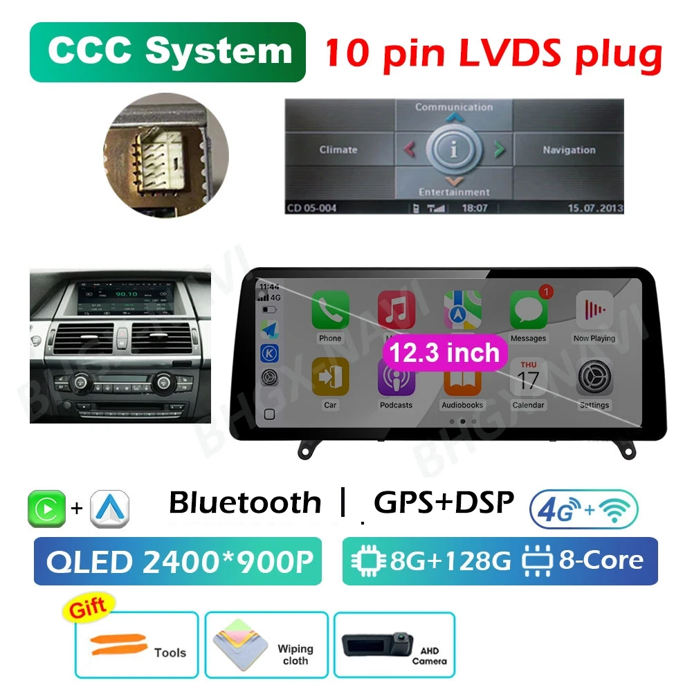 CCC CIC Systeem Carplay voor BMW X5 E70 X6 E71 2008 2009 2010 2011 2012 2013 Android 15 DSP Stereo Auto Multimedia Radio Speler BT