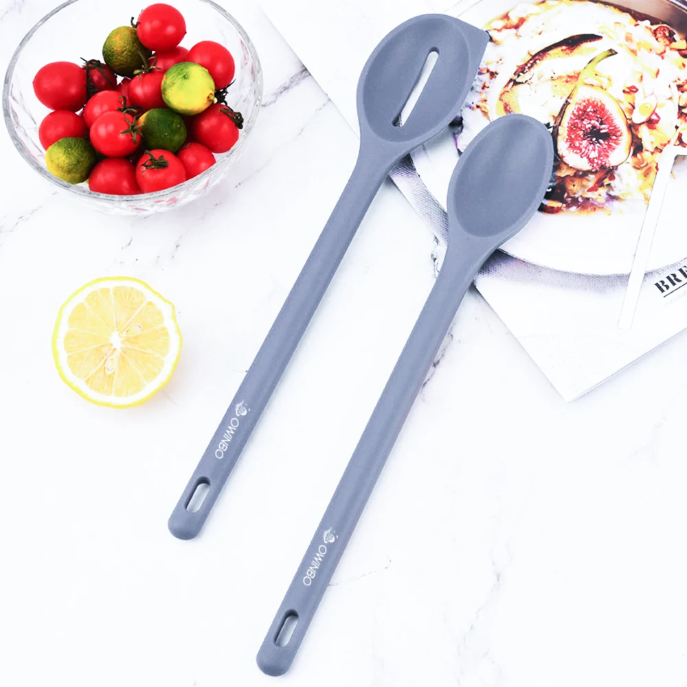OWINBO Silicone Salad Spoon Set Heat Resistant Non-Stick Kitchen Utensils for Cooking Mixing Serving Spoon Scraper Two-in-One De