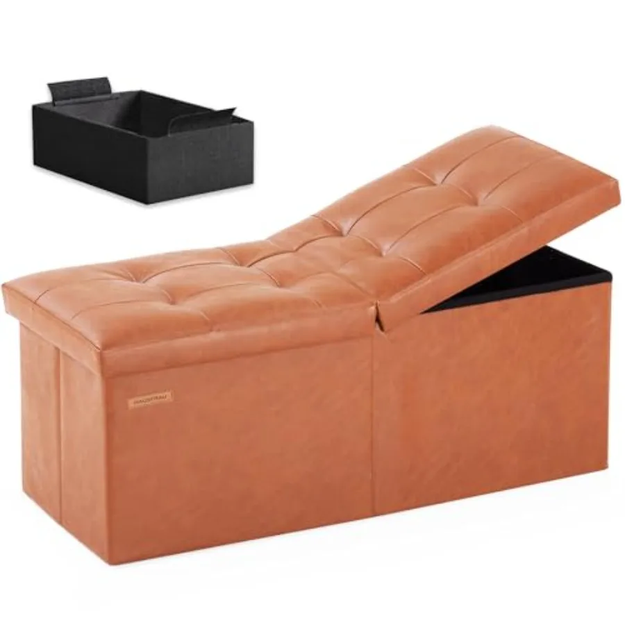 

Оттоманка-пуф 31,5 дюйма с отсеком для хранения, складная, с откидной крышкой, из искусственной кожи, для спальни, подставка для ног, небольшой табурет