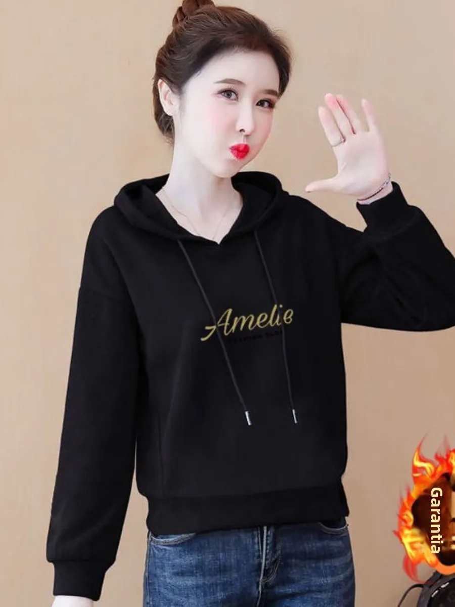 cotton-blend-short-hoodie-women's-loose-fitted-spring-autumn-winter-new-style-thin-versatile-warm-clothing-two-piece-set