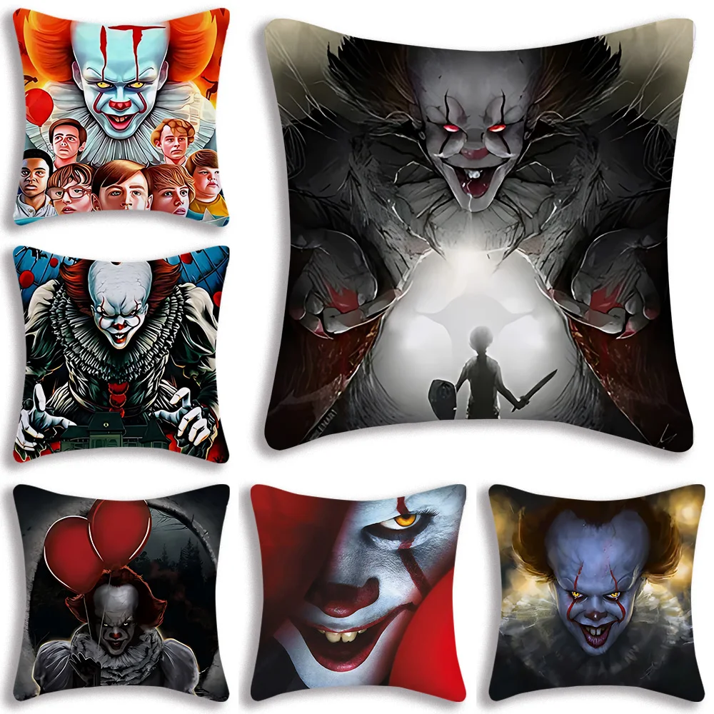 Horror I-It P-Pennywise Clown Classic Pillow Covers Cartoon Sofa Decorative Home Double-sided Printing Short Plush Cushion Cover