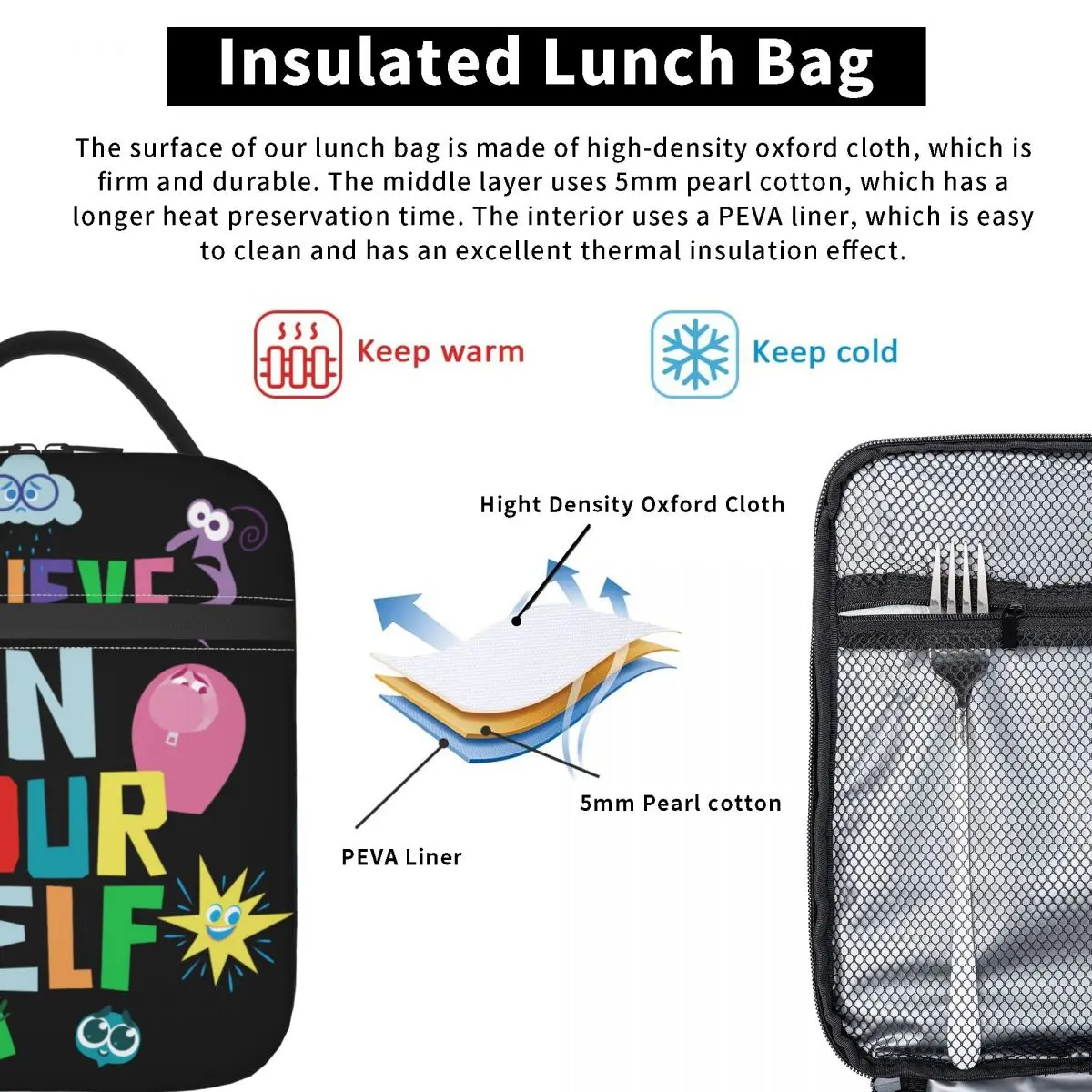 Boîte à lunch personnalisée à l\'envers pour femme, sac à lunch auto-réutilisable, glacière thermique multifonction, sac isotherme pour aliments,