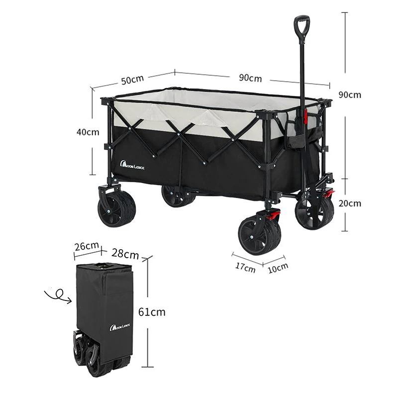 MoonLence Adjustable Handle & Drink Holders Garden Portable Hand Cart with Universal Wheels Collapsible Wagon Cart